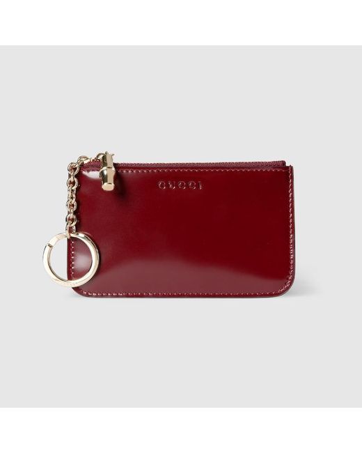 Gucci Red Key Pouch With Bamboo