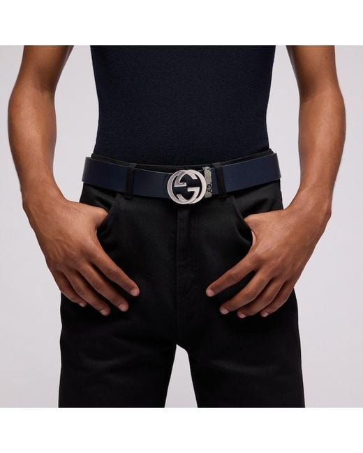 Gucci Blue Reversible Belt With Interlocking G Buckle, Size 100 for men