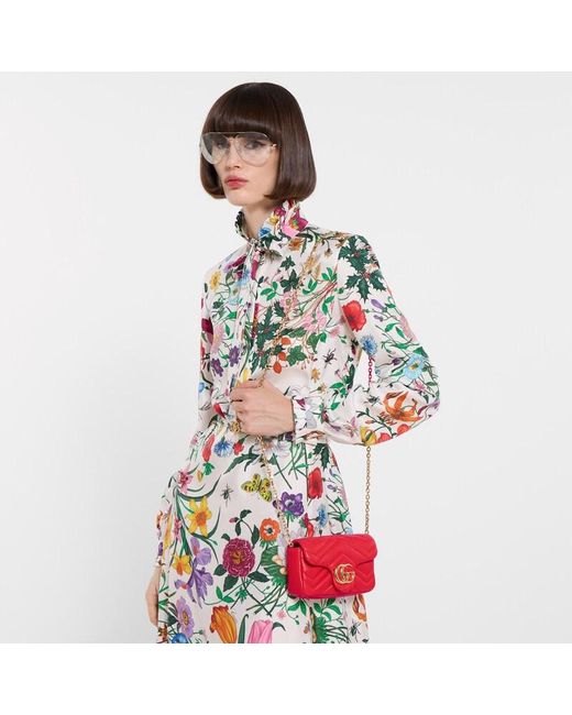 Gucci Red Gg Marmont Mini Shoulder Bag, Leather