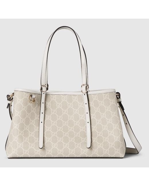 Gucci Natural Gg Emblem Medium Tote Bag, Gg Canvas