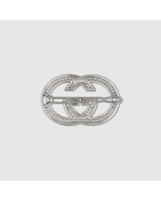 Gucci Metallic Interlocking G Hair Clip With Crystals