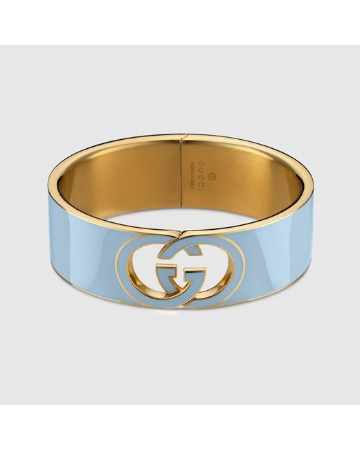 Gucci Blue Interlocking Armspange Mit Emaille, Grösse