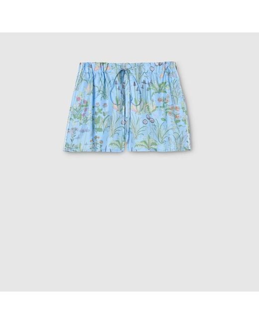 Gucci Blue Printed Silk Twill Shorts
