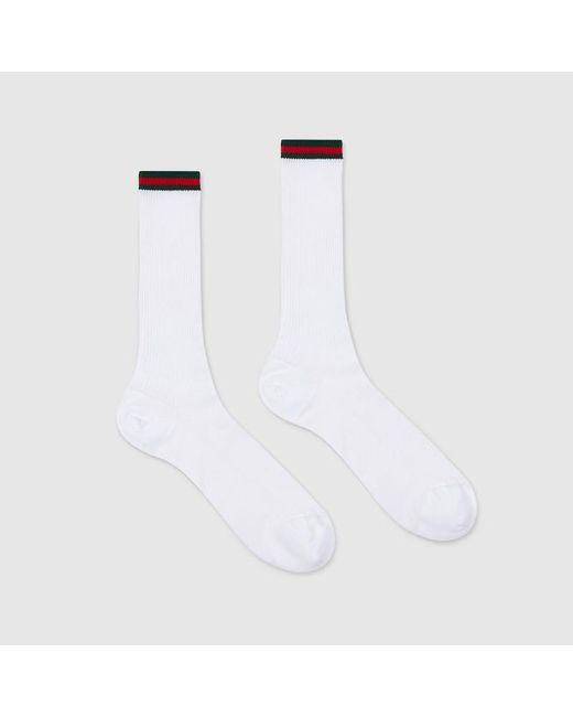 Gucci White Cotton Blend Socks With Web