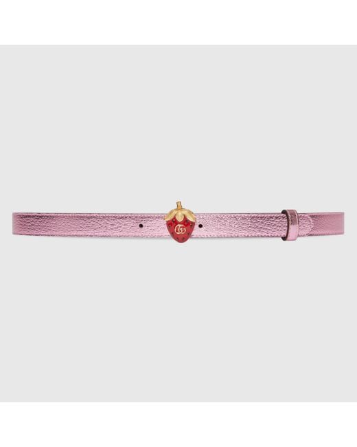 Gucci Pink Thin Belt With Strawberry Buckle