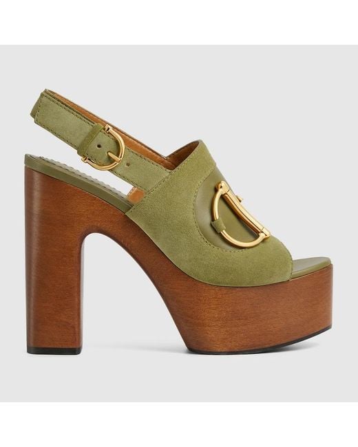 Gucci Green Platform Sandal With Horsebit, Size 35 It