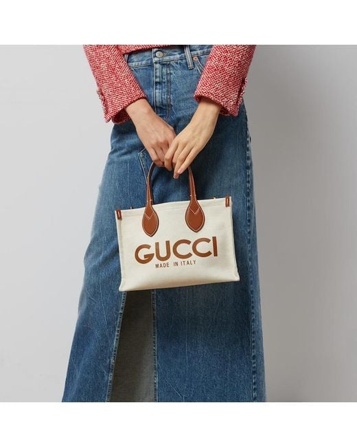 Borsa Shopping Con Stampa Misura Mini di Gucci in Natural