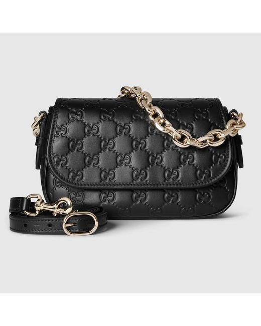 Gucci 〔Ggエンブレム〕スモール ショルダーバッグ, ブラック, レザー Black
