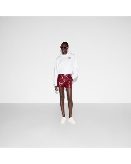 Felpa Con Cappuccio Ricamata di Gucci in White