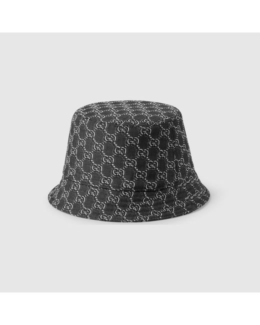 Gucci Black Bucket Hat With Gg Shadow, Original Gg Fabric for men