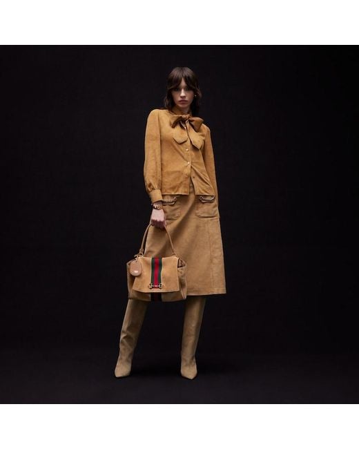 Gucci Brown Paparazzo Medium Top Handle Bag, Suede