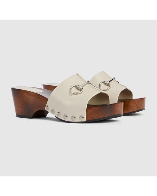 Gucci White Platform Clog With Horsebit