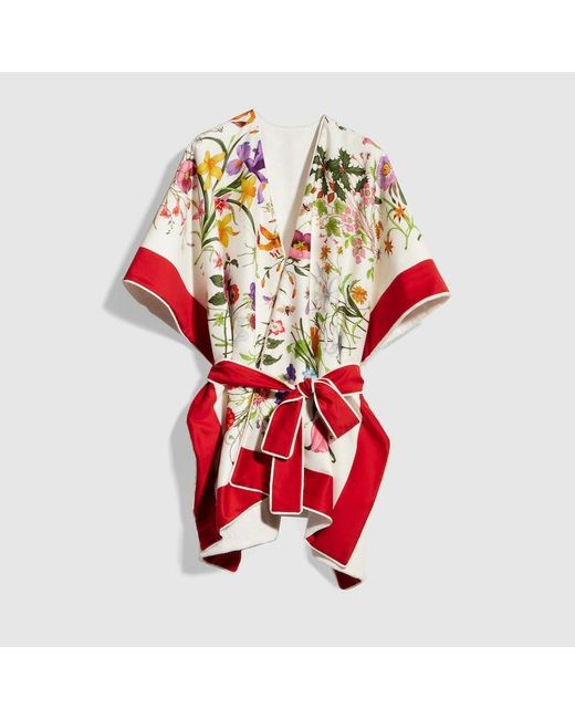 Gucci Red Printed Cotton Terrycloth Cape Dress