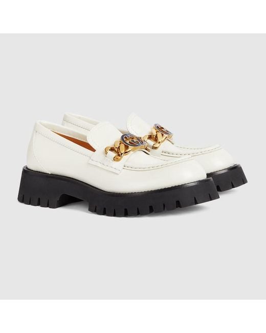 Gucci white hotsell leather loafers