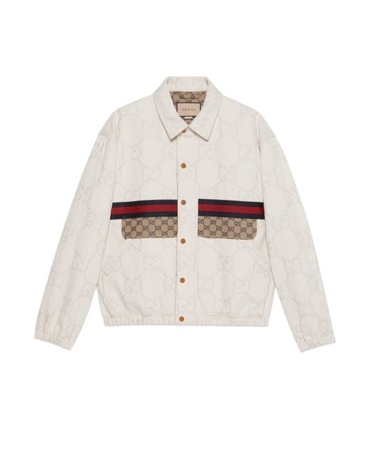 Gucci White Maxi GG Denim Jacket With Web for men
