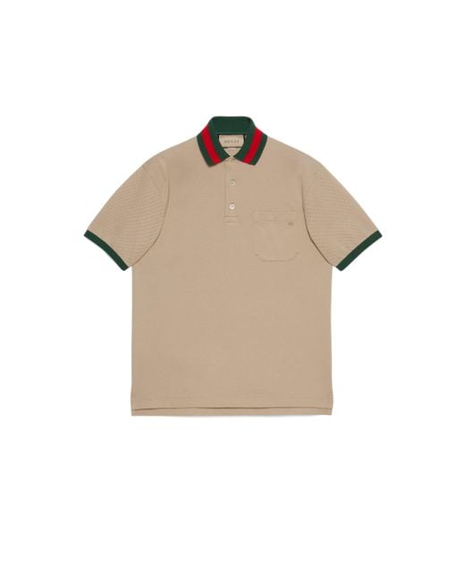 Gucci Cotton Piquet Polo With Web Collar in Beige (Natural) for Men ...
