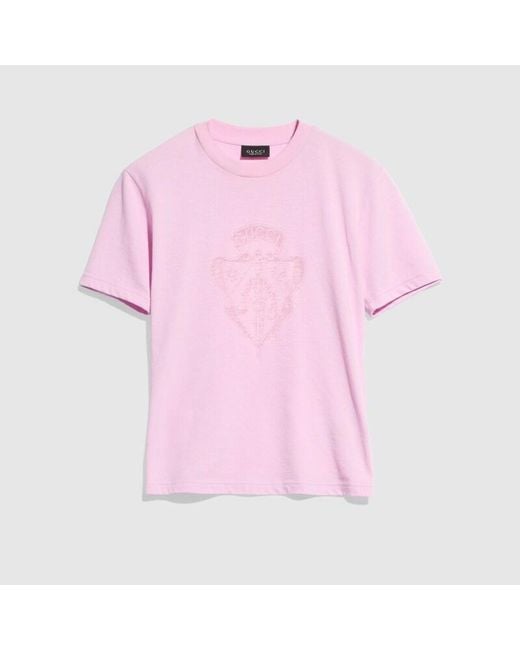 Gucci Pink Cotton Jersey T-Shirt With Print