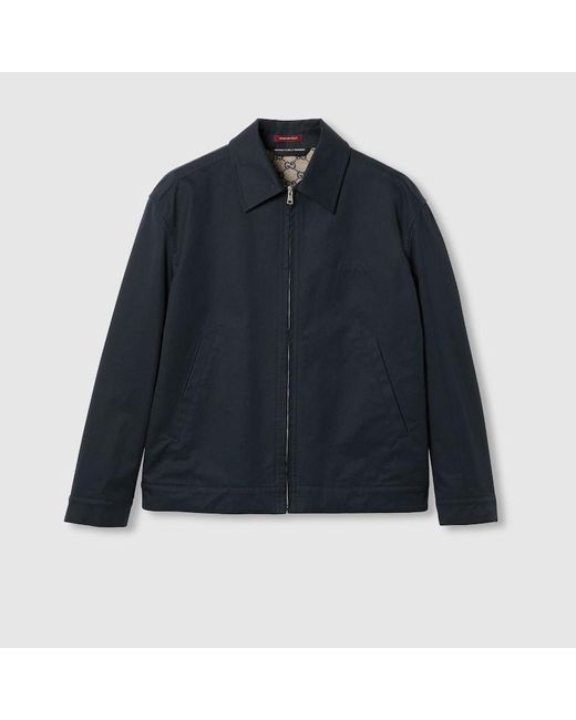 Gucci Blue Cotton Twill Jacket With Web for men