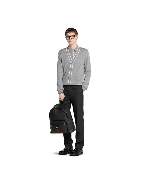 Gucci Gray Fine Wool Knit Cardigan With Intarsia for men