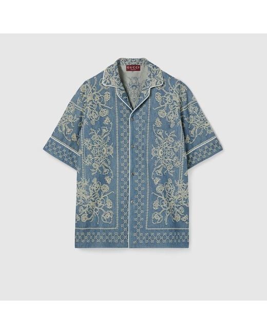 Gucci Hemd Aus Gg Denim-Jacquard Mit Waschung, Größe in Blue für Herren