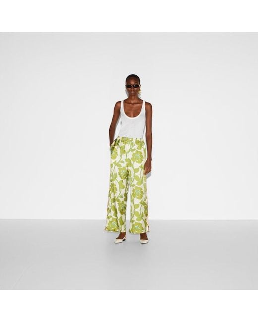 Gucci Green Floral Print Silk Twill Pant