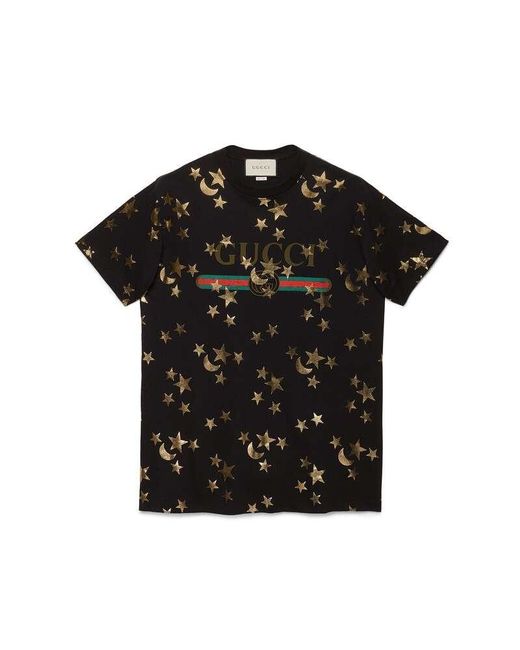 Gucci Black T-shirt With Stars And Moon Print