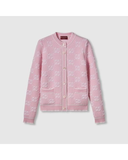 Gucci Pink Gg Wool Bouclé Jacquard Cardigan