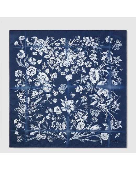 Gucci Blue Cotton Silk Jacquard Pocket Square for men
