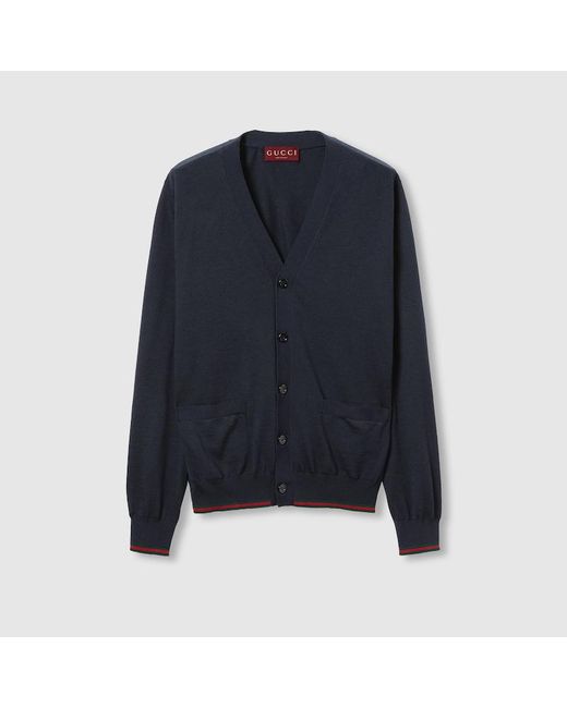 Gucci Cardigan Aus Wollstrick Mit Web, Grösse in Blue für Herren