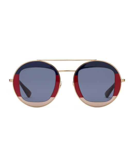 Gucci Blue Round-frame Metal Sunglasses