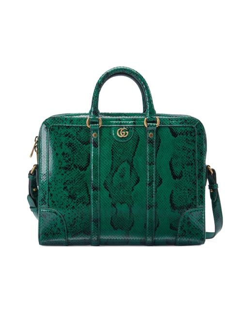 Gucci Green Python Briefcase With Double G for men