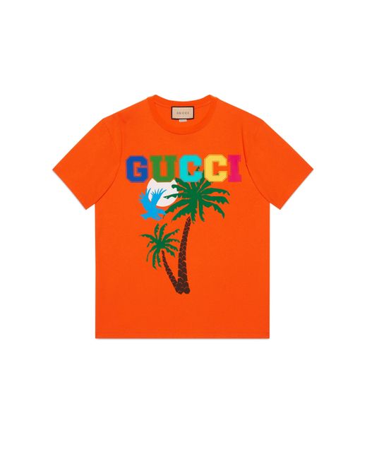 Gucci Orange Cotton Jersey T-shirt With Palms for men