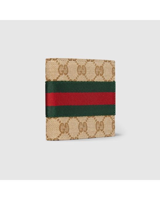 Gucci Green Bi-Fold Wallet With Web, Gg Canvas for men