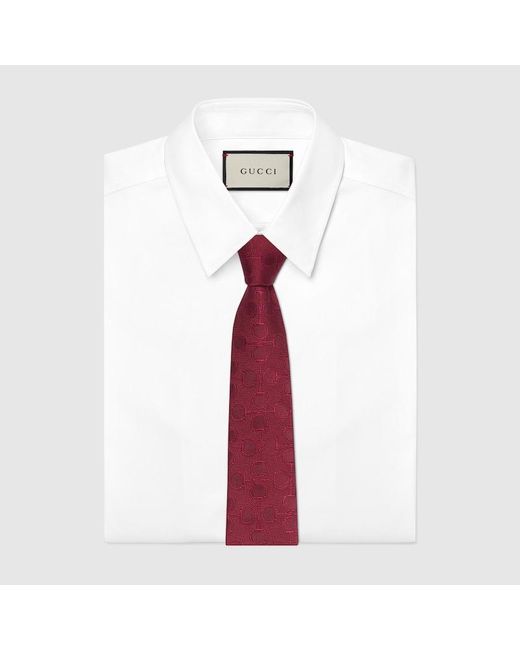 Cravatta In Seta Jacquard Con Morsetto di Gucci in Red da Uomo