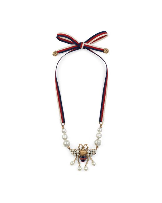 Collana con ape, cristalli e perle di Gucci in Metallic