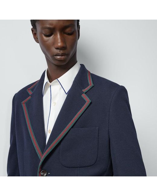 Gucci Blue Cotton Jersey Jacket With Web for men