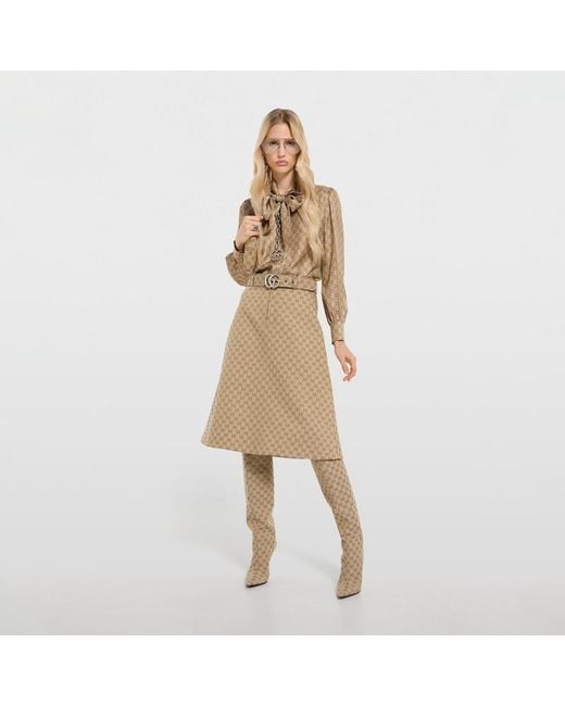 Gucci Natural Gg Cotton Canvas Fabric Skirt