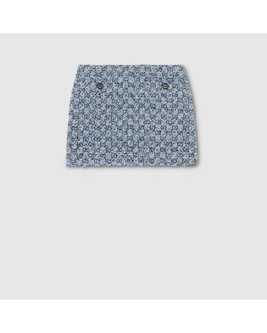 Gucci Blue Gg Tweed Skirt