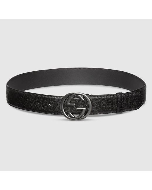 Gucci Black Belt With Interlocking G Buckle, Size 100 for men