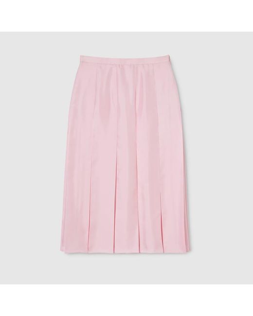 Gucci Pink Silk Twill Pleated Midi Skirt