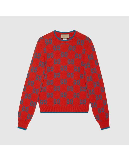 Pullover in misto cotone con logo jacquard di Gucci in Red da Uomo