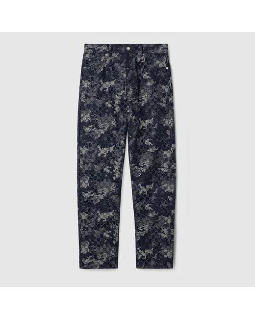 Gucci Blue Gg Jacquard Denim Pant for men