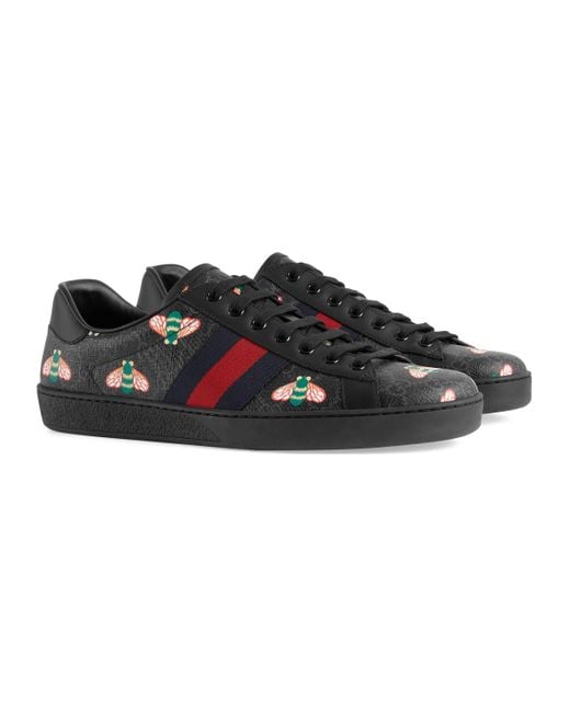 Gucci Bee Print Ace Sneaker in Black for Men | Lyst