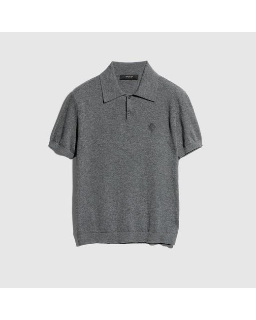 Gucci Gray Fine Knit Cashmere Polo Shirt for men