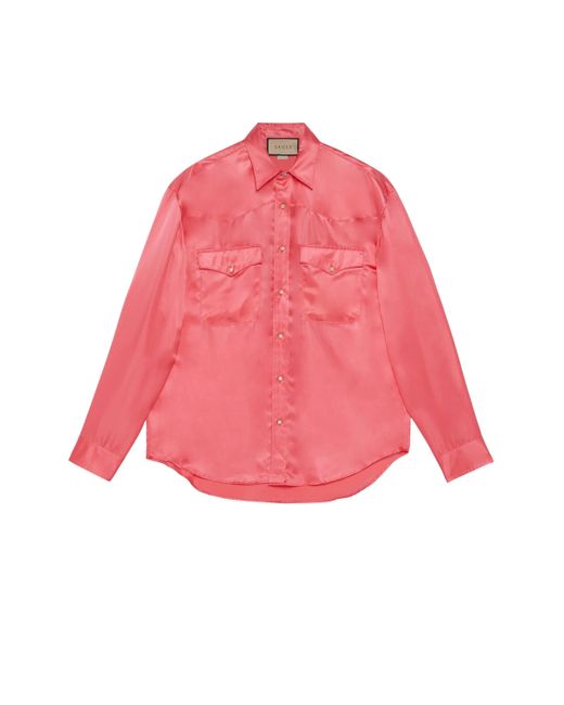Gucci Pink Viscose Silk Shirt With Embroidery for men
