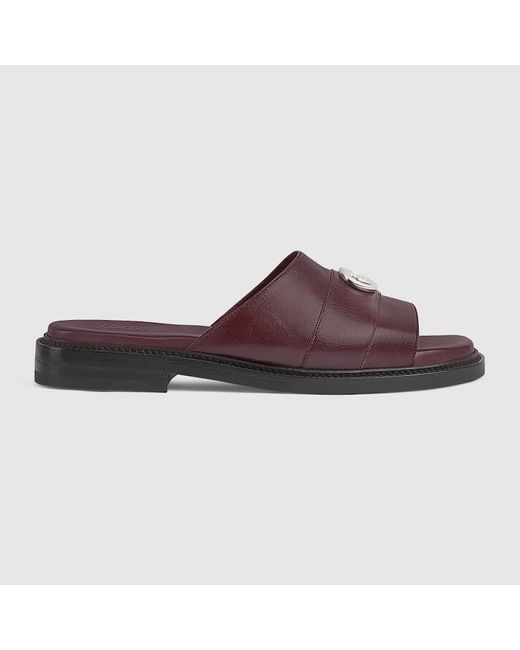 Sandalo Slider Con Incrocio GG di Gucci in Brown da Uomo