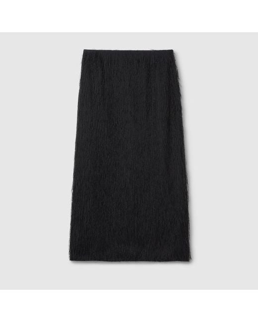 Gucci Black Fringed Fil Coupé Fabric Skirt