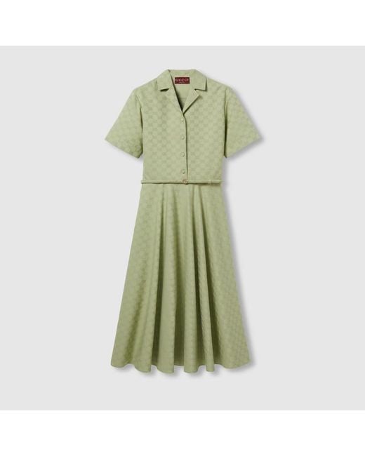Gucci Green Mid-Length Gg Cotton Gabardine Dress