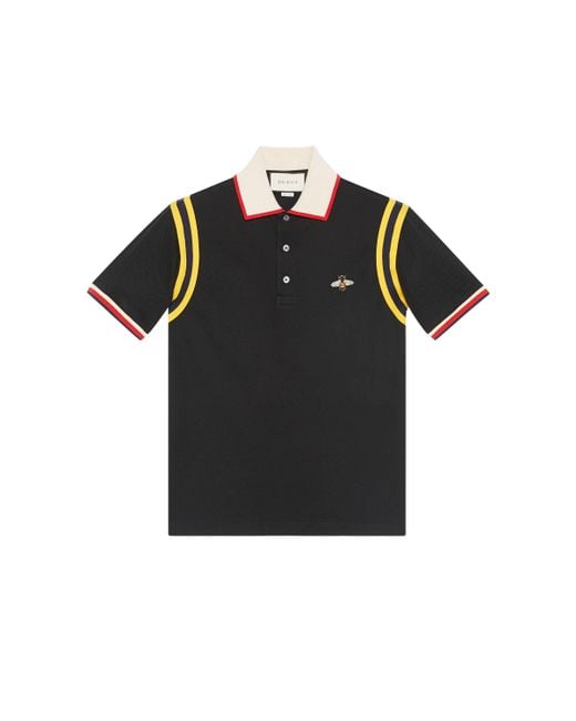 Gucci Black Cotton Polo With Bee for men
