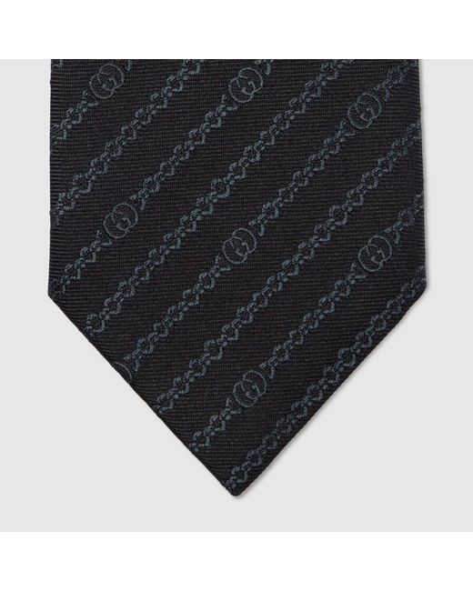 Gucci Black Interlocking G Chain Silk Tie for men